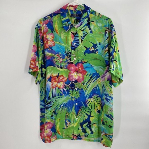 Polo Ralph Lauren Blue Caldwell Floral All Over Print Viscose Vintage Size LG - Picture 2 of 6